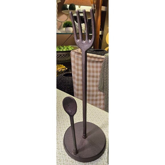 Cast Iron Paper Towel Holder with fork and spoon - Picture 2 of 2